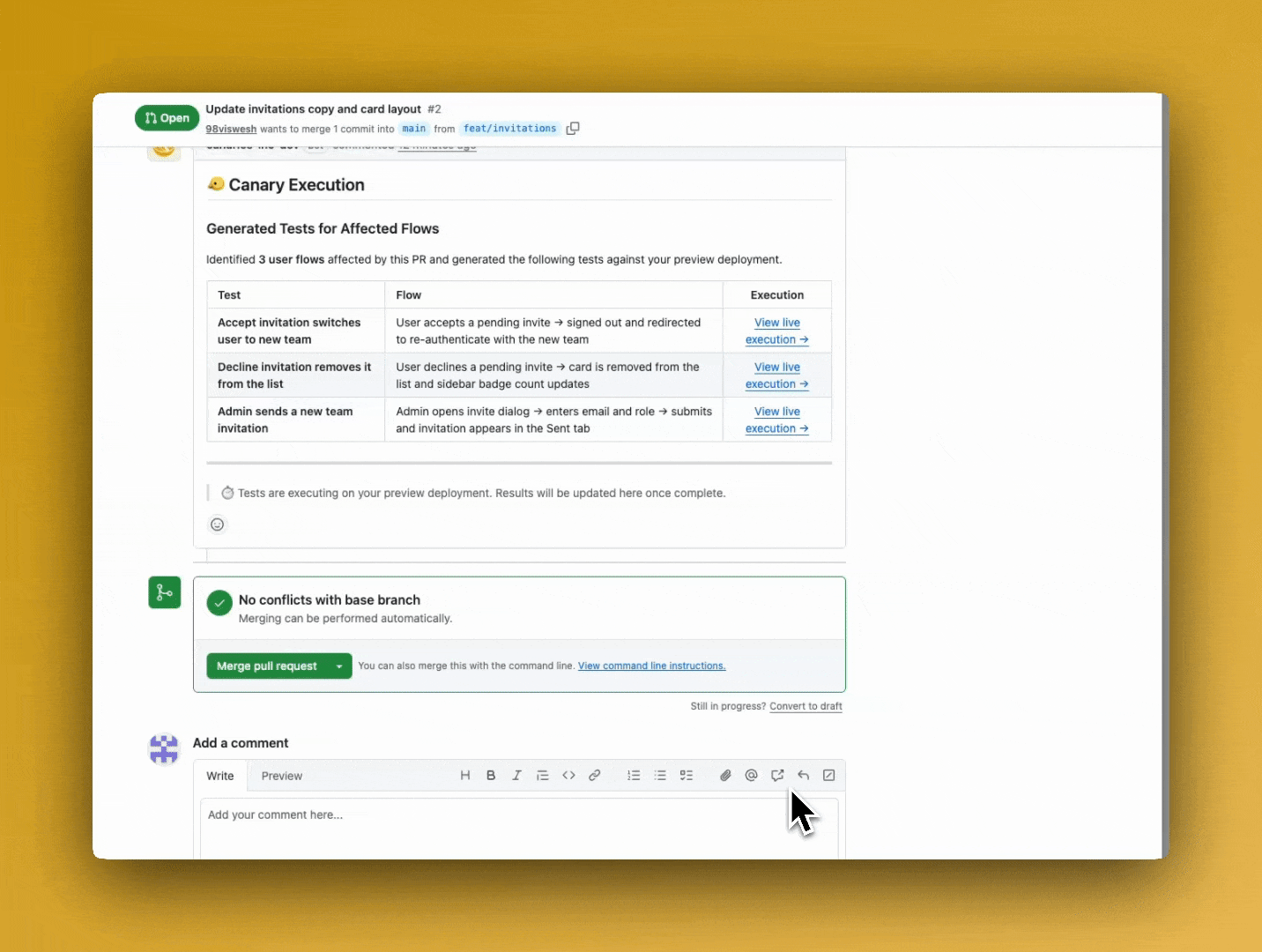 Canary executing tests